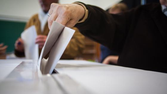 Person voting at polling station