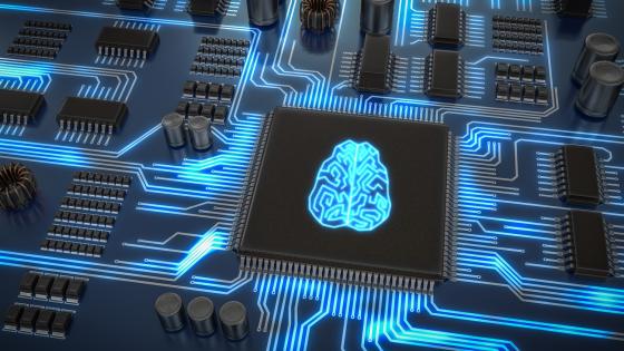 Microchip with brain illustration 