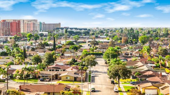 Panoramic view of a neighborhood in Anaheim, Orange County, California