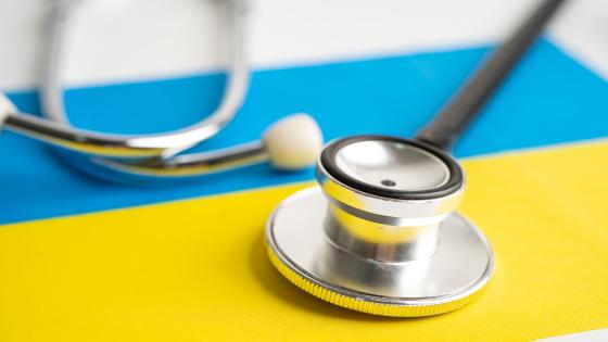 stethoscope on Ukraine flag background