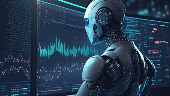 Robot studying financial charts