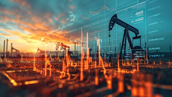 Oil platform on economic data background