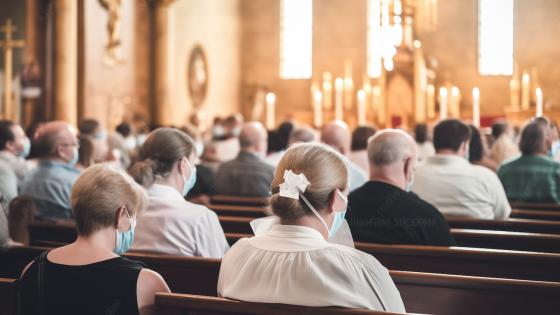 People wearing masks in church