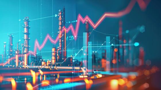 Petrochemical plant and financial chart 