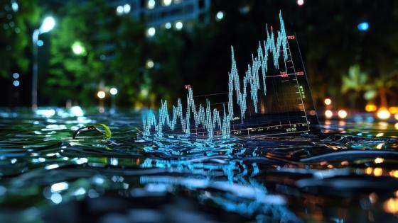 Financial chart submerged in flood water